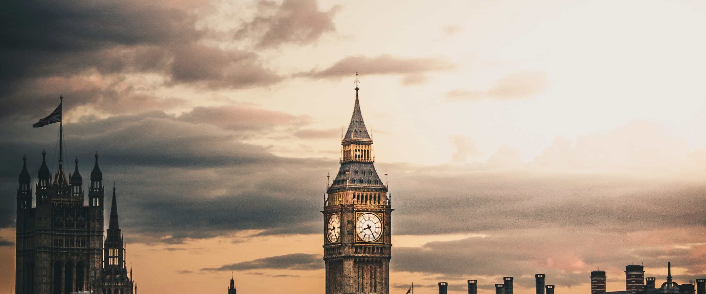 Wide view of the Houses of Parliament and Westminster Bridge